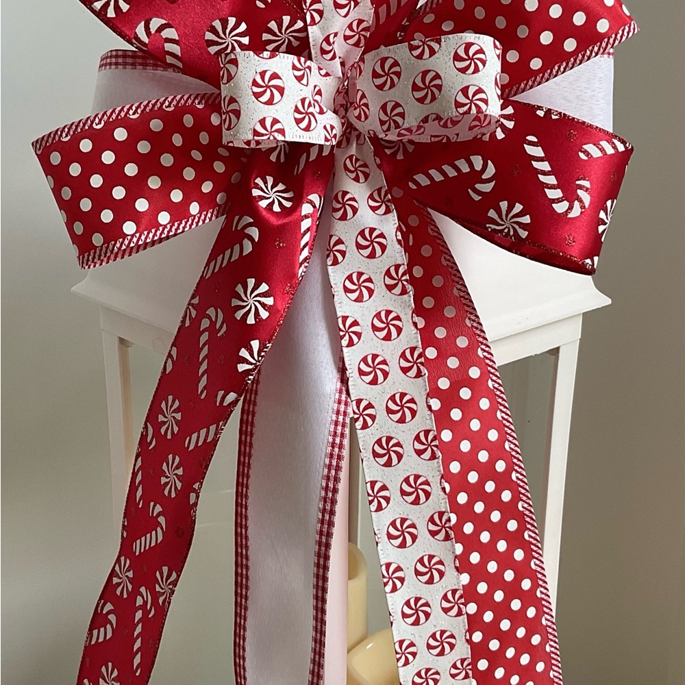 Festive Red and White Peppermint Holiday Bow